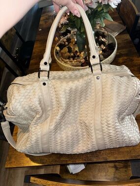 Deux Lux Woven Vegan Leather Weekender Duffle Bag Beige